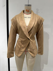 V-neck waist long-sleeved suede jacket