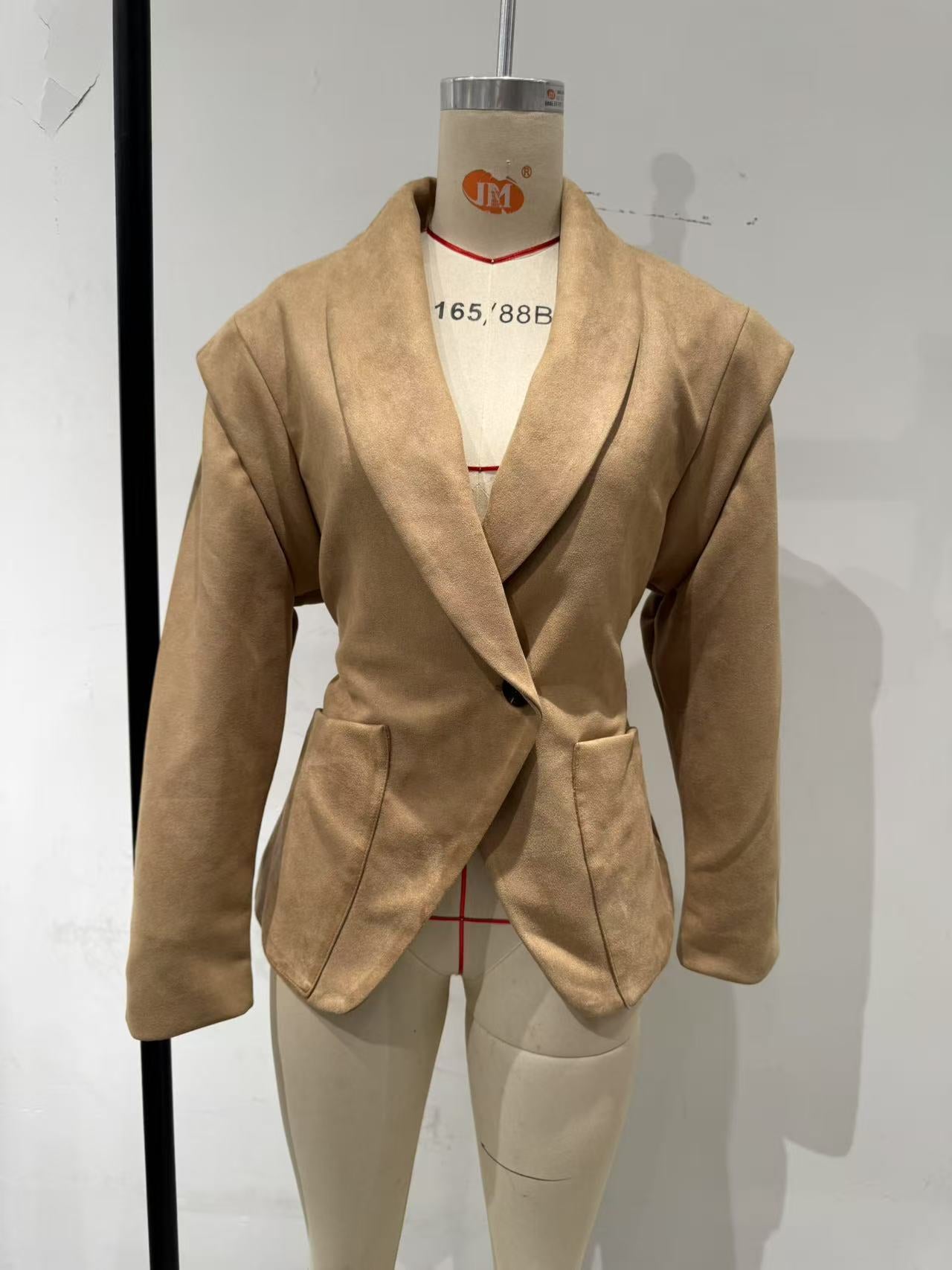 V-neck waist long-sleeved suede jacket