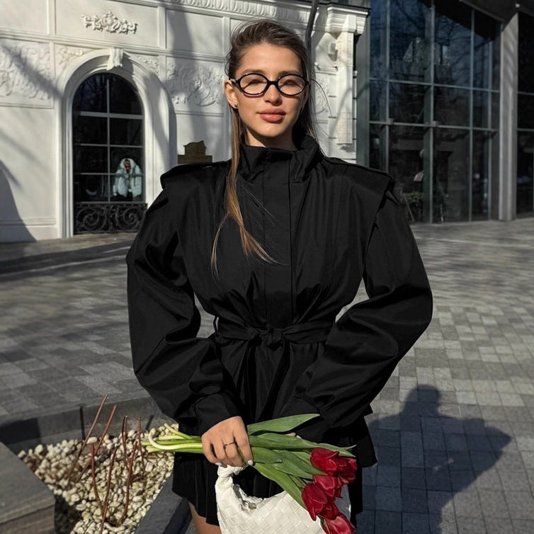 Slim-fit waist strap trench coat