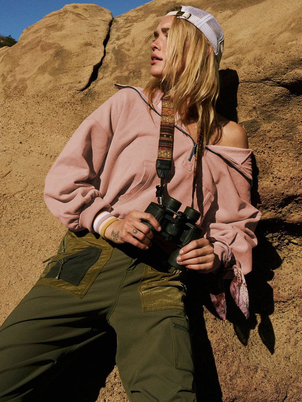 Hoodie Zipper Drawstring Long Sleeve Top