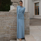 Slim fit pleated long-sleeved dress