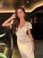 Floral V-neck tight waist dress