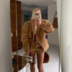 Suede shoulder padded suit jacket