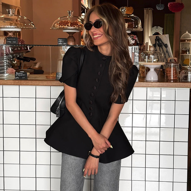 Stand up collar single-breasted shirt