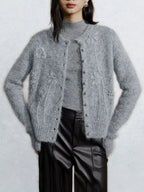 Three-dimensional crochet alpaca wool knitted cardigan