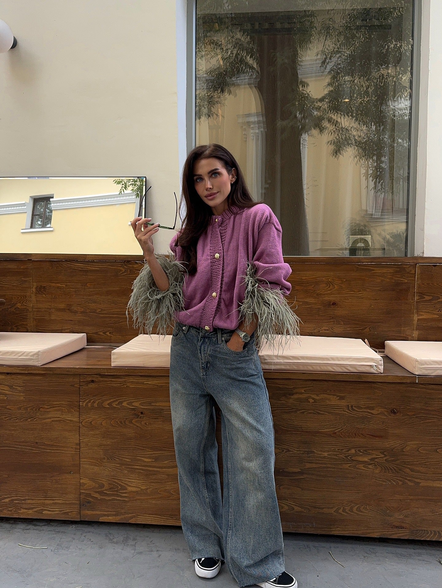 Splicing knitted cardigan sweater