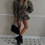 Stand up collar multi-pocket design cocoon waist jacket