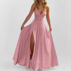 Stylish solid color suspender sexy slim-fit split-ended fungus edge dress