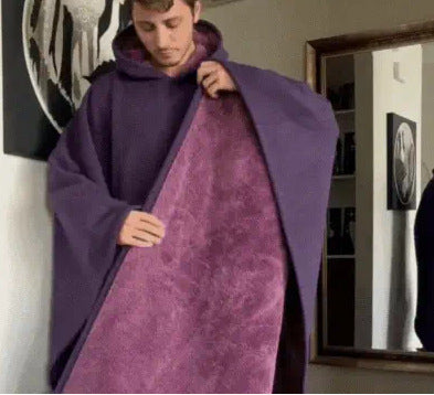 Punk loose hooded button-up woolen loose cape top