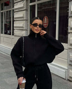 Half open pullover sweater trousers