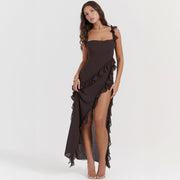 High end fungus edge patchwork forest slit dress