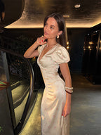 Floral V-neck tight waist dress