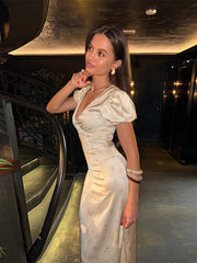 Floral V-neck tight waist dress