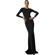 French temperament elegant round neck long-sleeved hip-wrapped dress