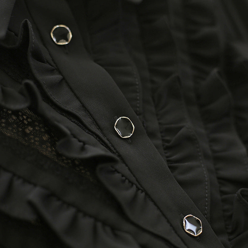 Solid color fungus edge slim dress