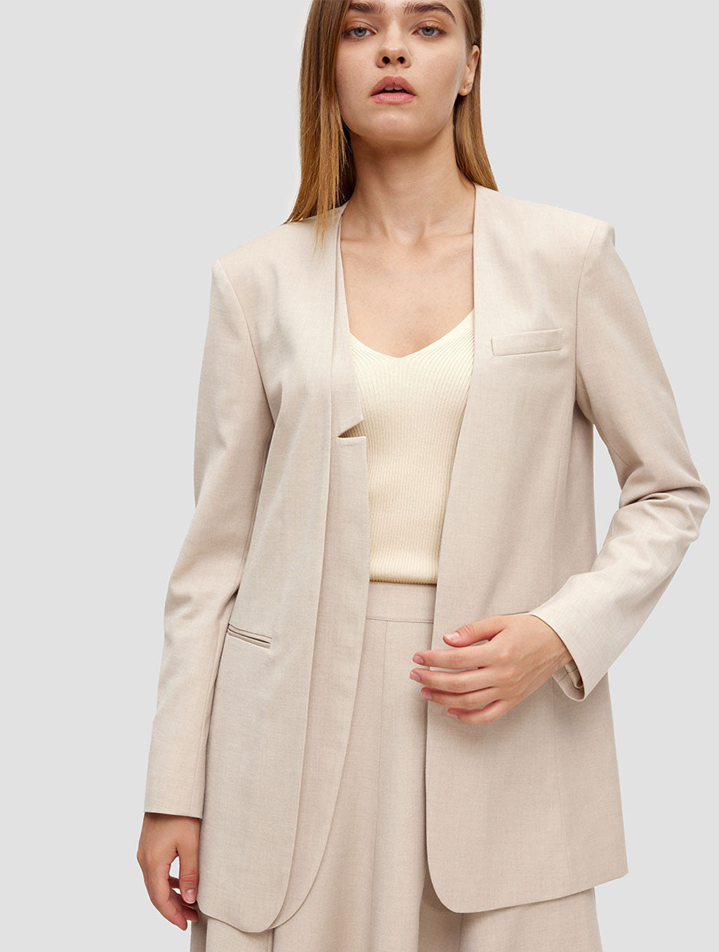 Open-front blazer - positive- beige