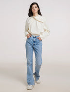 Overlapping Collar Shirt In Back Neck Button