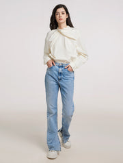 Overlapping Collar Shirt In Back Neck Button