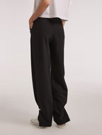 Pleated Straight Pants with Buttoned Bottom