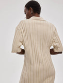 Pleated Sweater Dress With Spread Collar