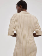 Pleated Sweater Dress With Spread Collar