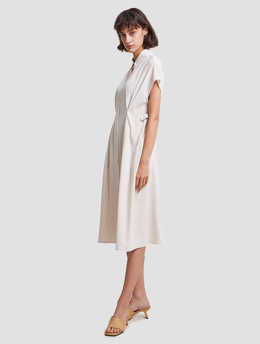 Pleated Waist Shirt Dress