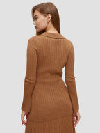 Polo Collar Long Sweater-back-toffee