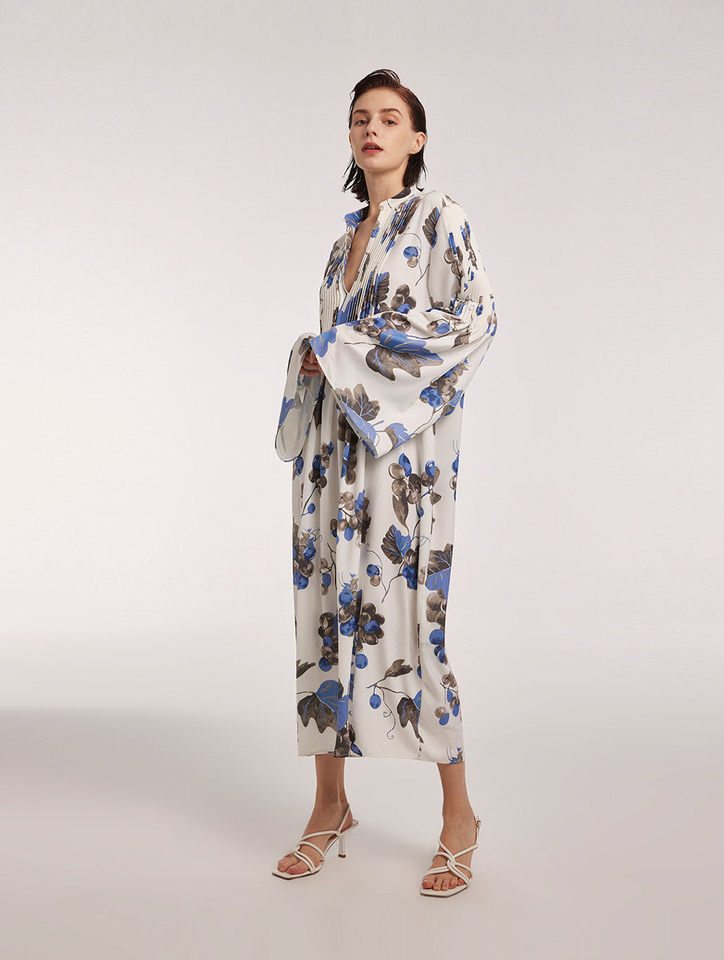 Printed Floral Pleated Maxi Dress