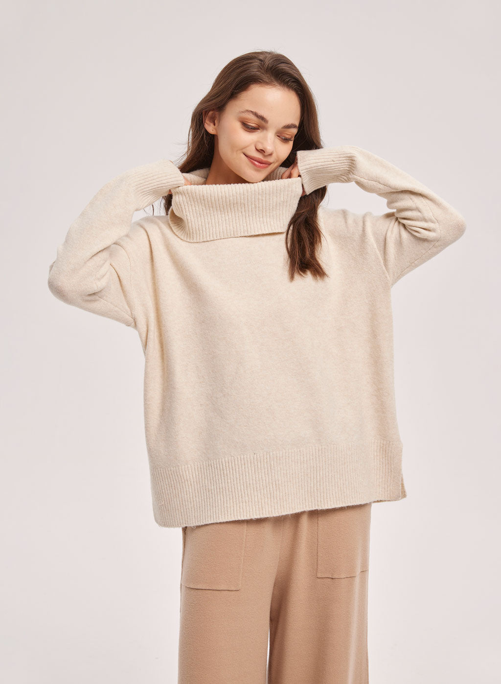 Ribbed Funnel Neck Sweater