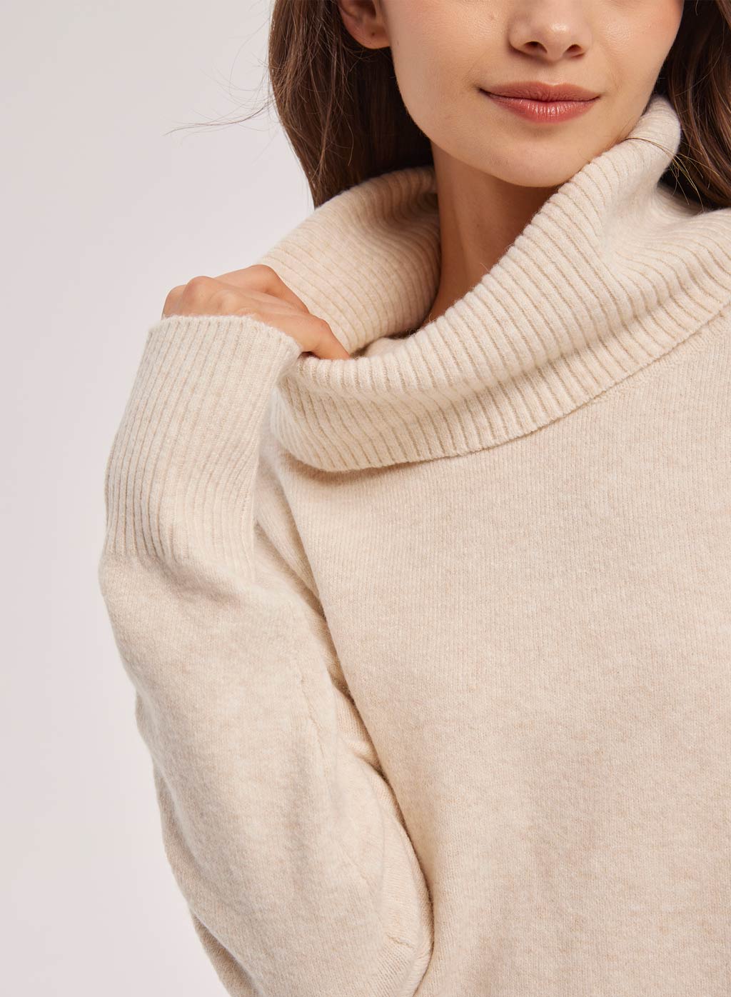 Ribbed Funnel Neck Sweater