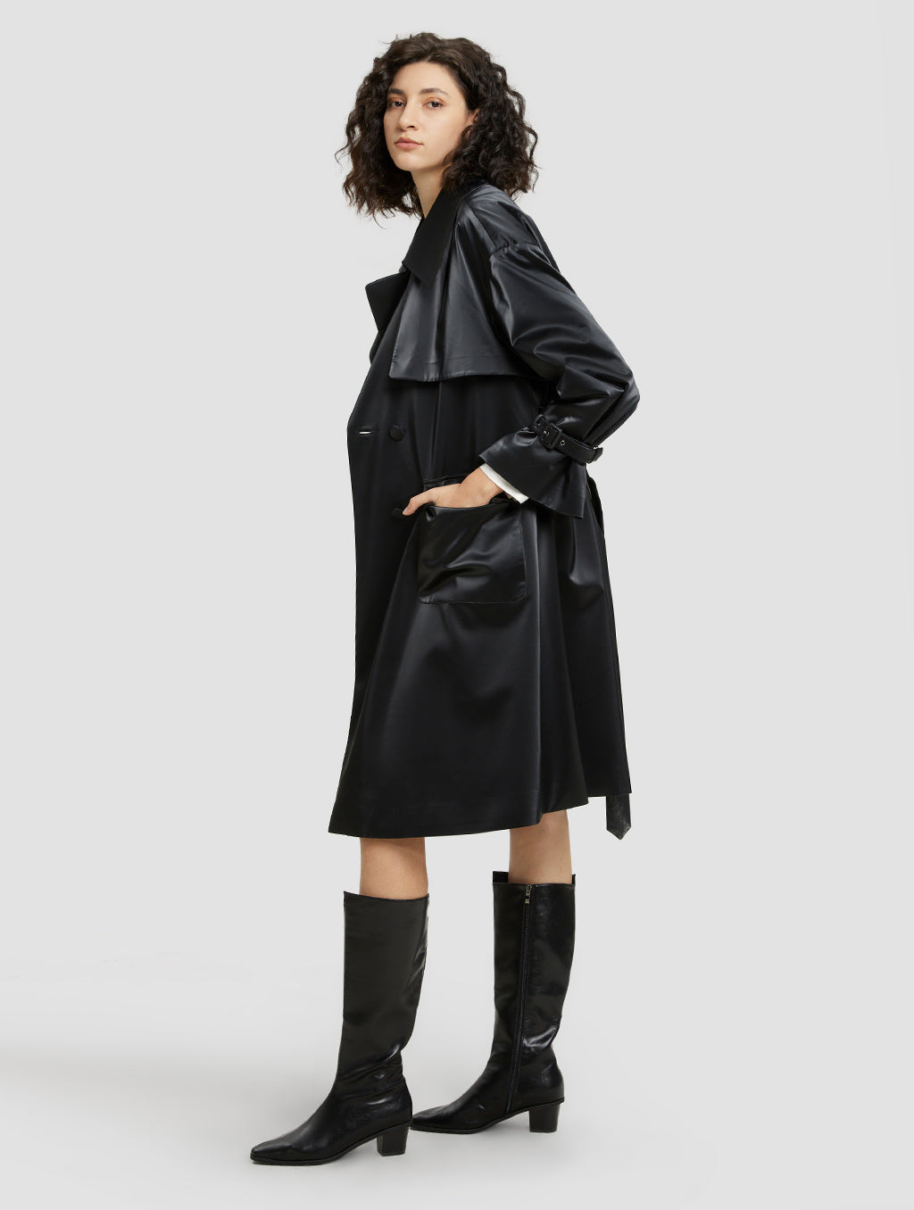 Shiny Double-breasted Trench Coat