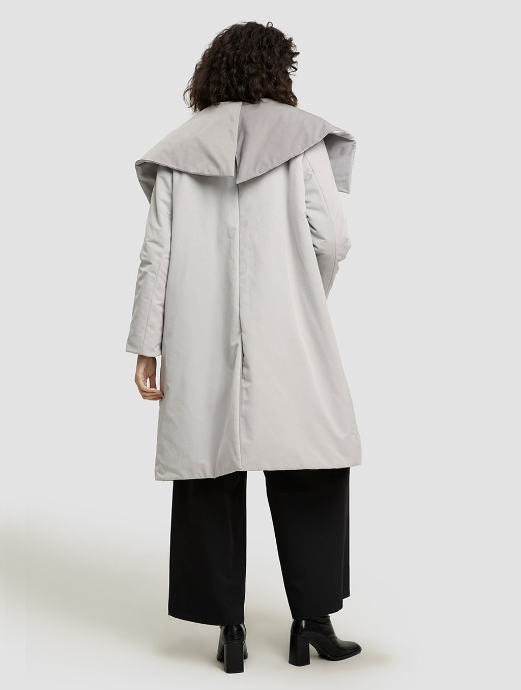 Statement Collar Cotton Padded Coat-back-light gray