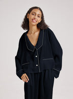 Statement Collar Cropped Pajama Top