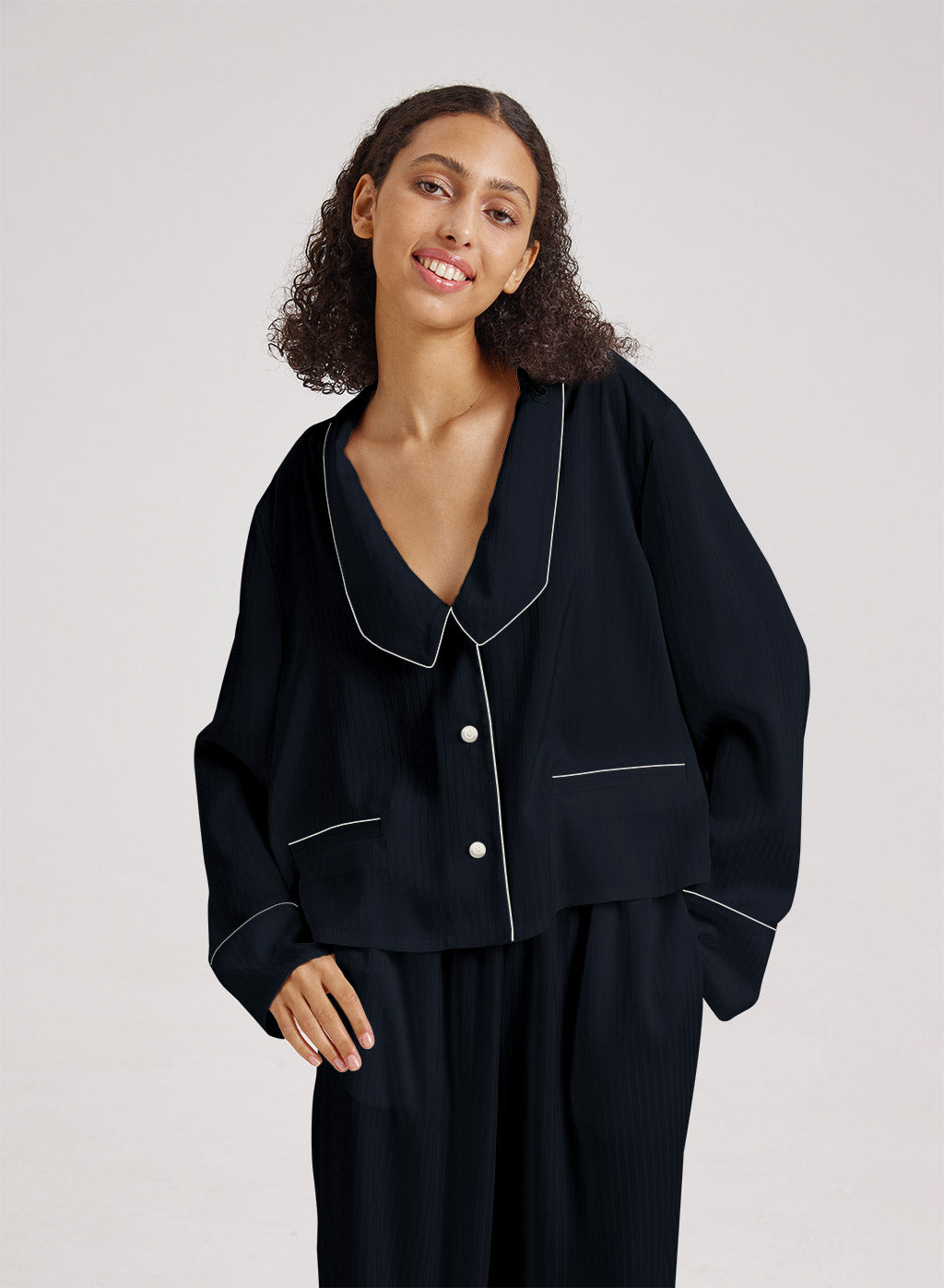 Statement Collar Cropped Pajama Top