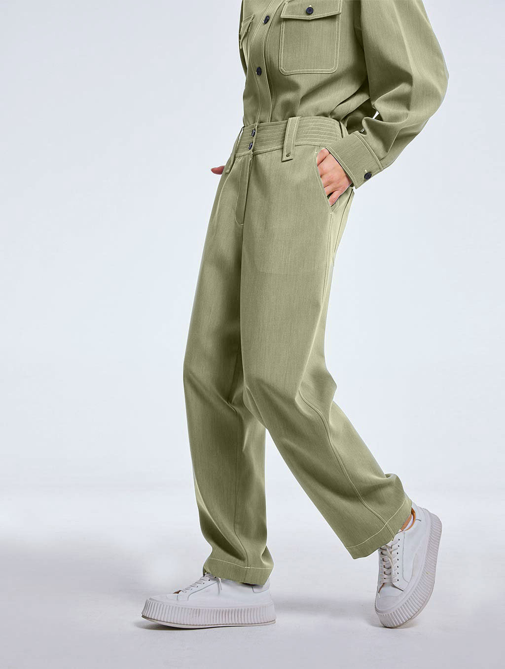 Straight Pants with Stitched Waist