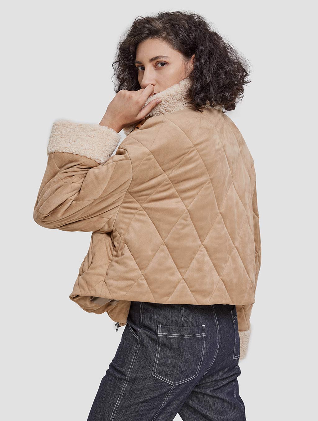 Straps-front Cotton Padded Jacket-back-light apricot