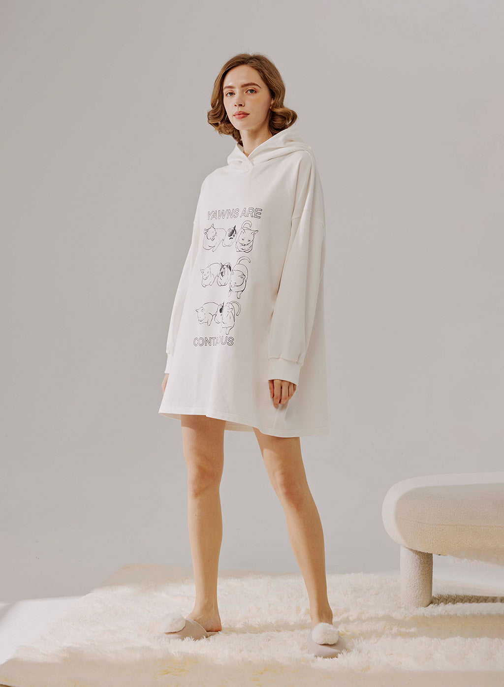 Cats Yawn Print Hoodie