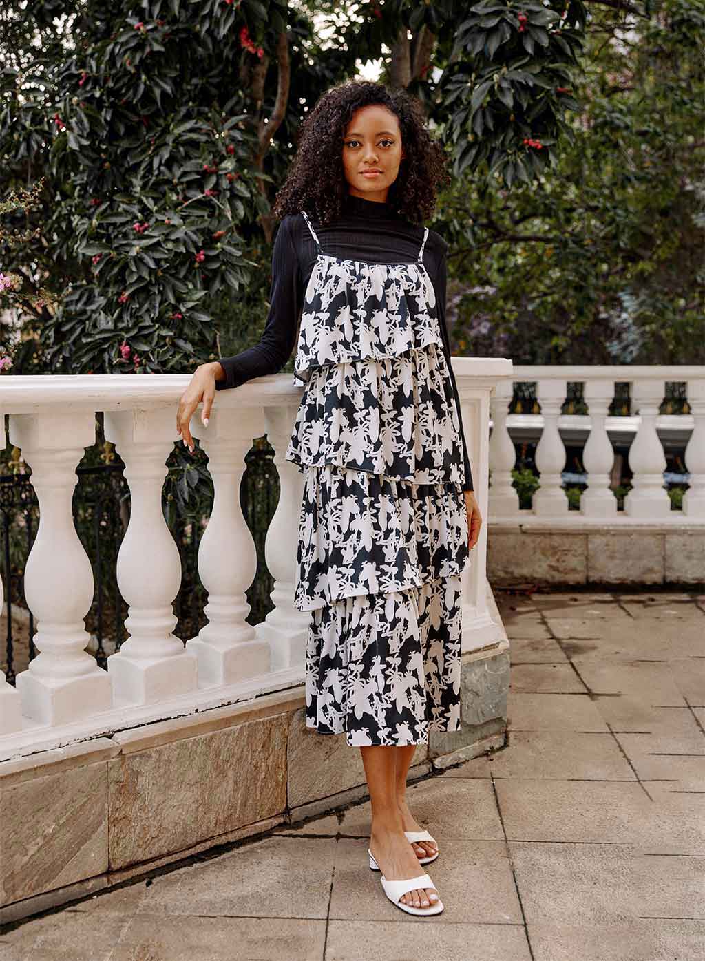 Tiered Floral-Print Dress