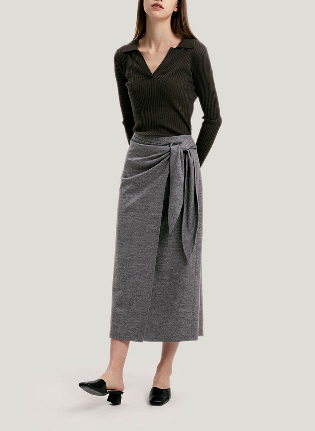 Waist Tie Wrap Pure Wool Skirt