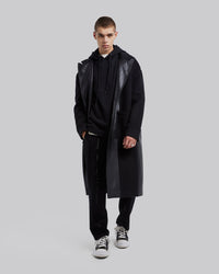 Wool &Faux-Leather Panel Coat