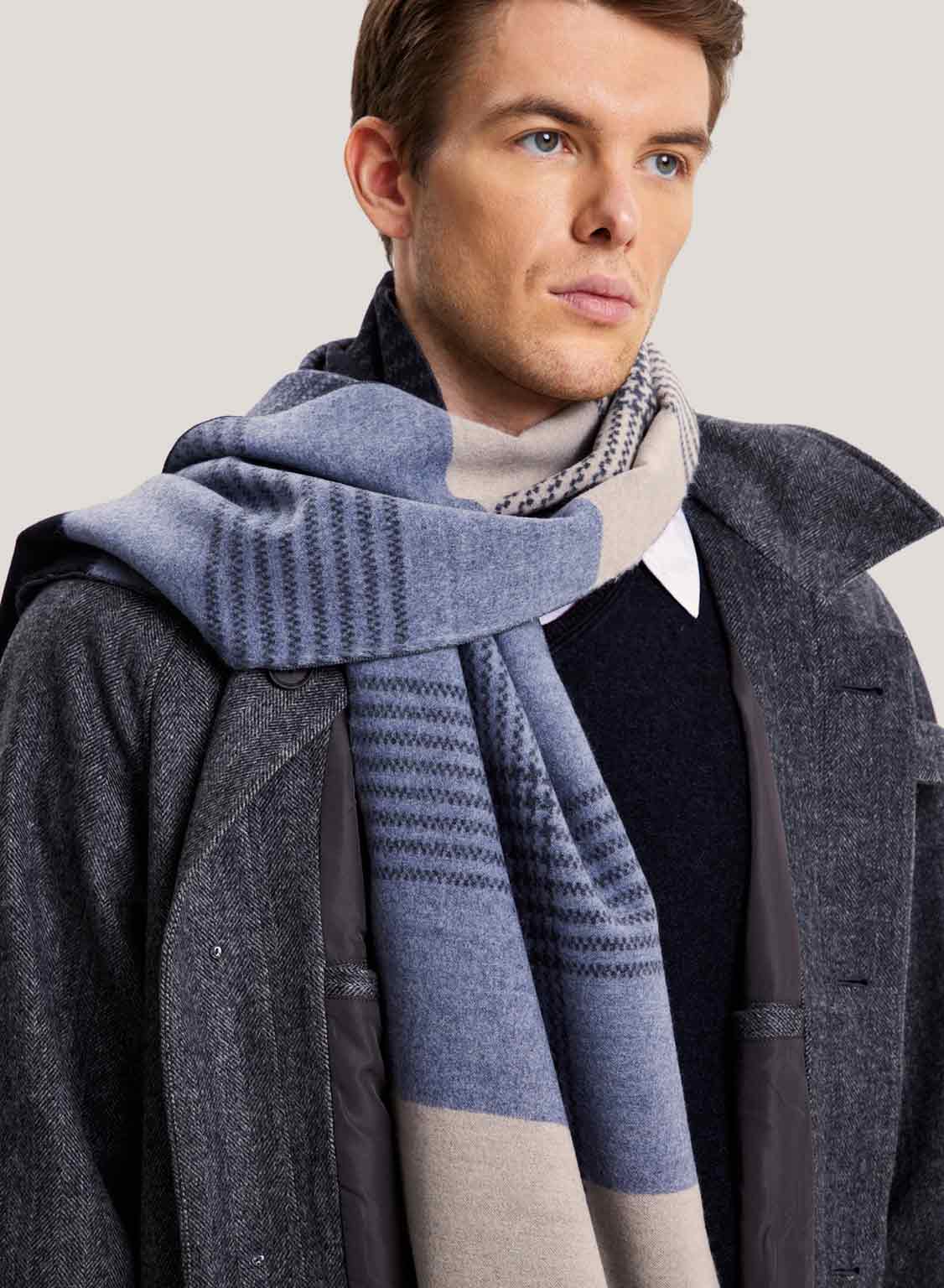 Striped Wool-Cotton Blend Scarf