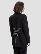 back lace-up blazer-back-black