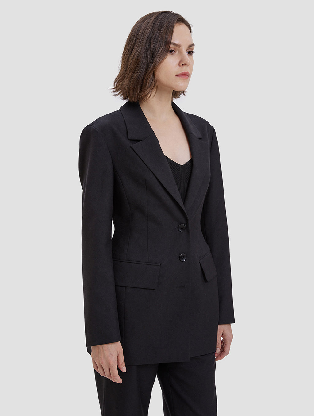 back lace-up blazer-side-black