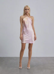 Backless Silk Halter Mini Dress