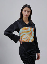 Backless Strap Contrast Color Silk Blouse – Nap Loungewear Tops