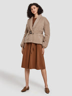 belted cotton padded jacket-positive-khaki