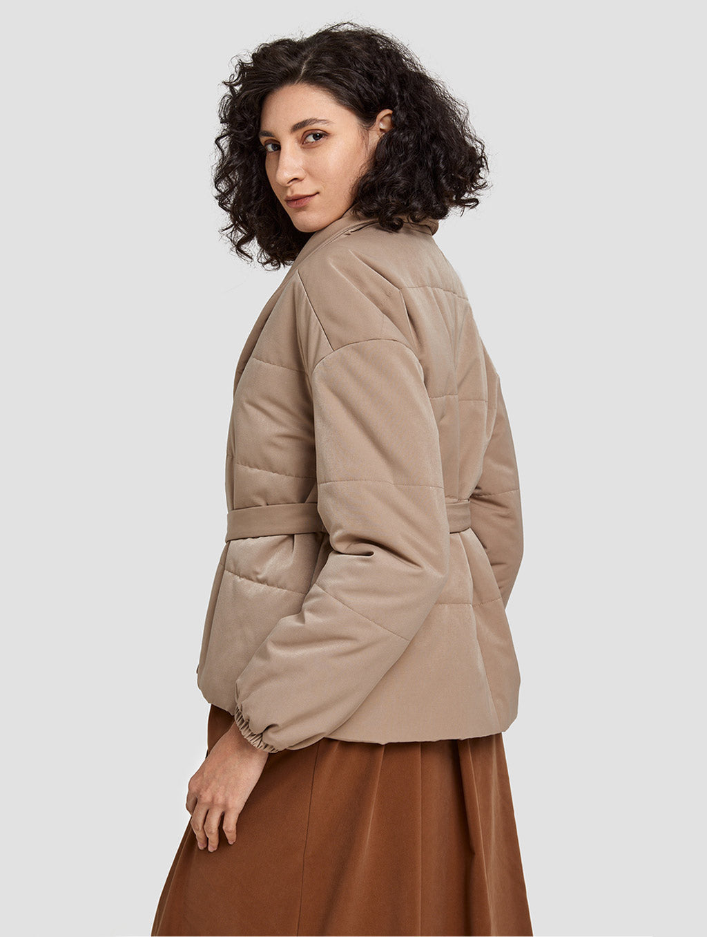 belted cotton padded jacket-side-khaki