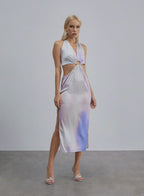 Brown Dune Halterneck Midi Silk Dress