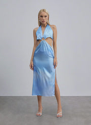 Brown Dune Halterneck Midi Silk Dress