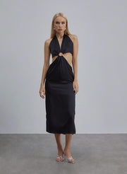 Brown Dune Halterneck Midi Silk Dress